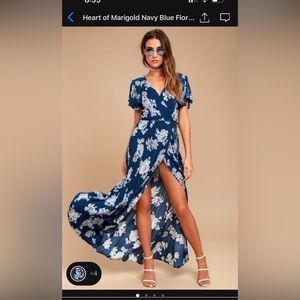 Heart of Marigold Navy Blue Floral Print Wrap Maxi Dress